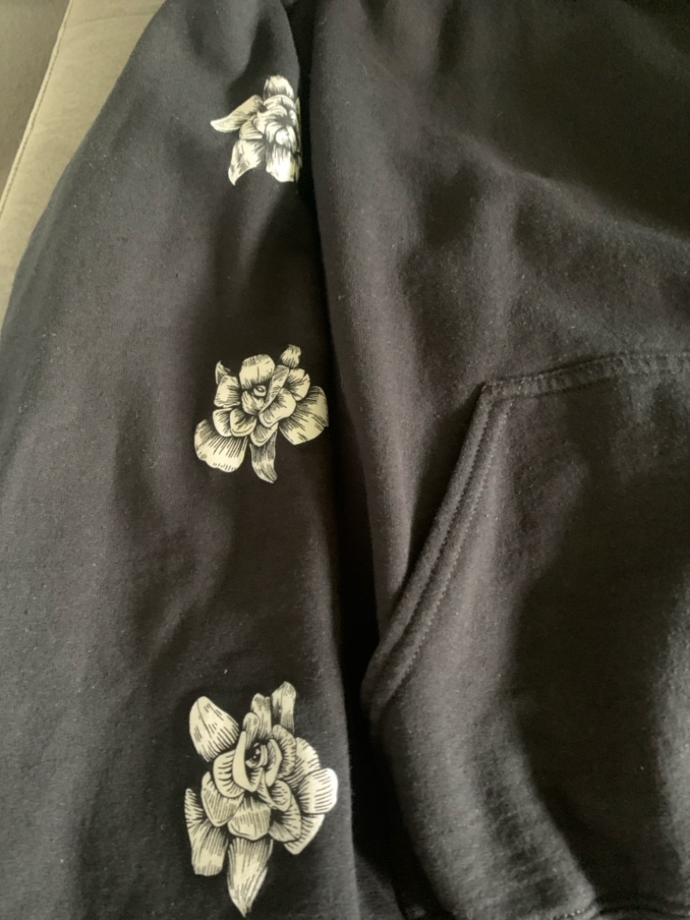 BTS Fake Love Hooded Sweatshirt with White Floral Sleeve Accents - Picture 6 of 12